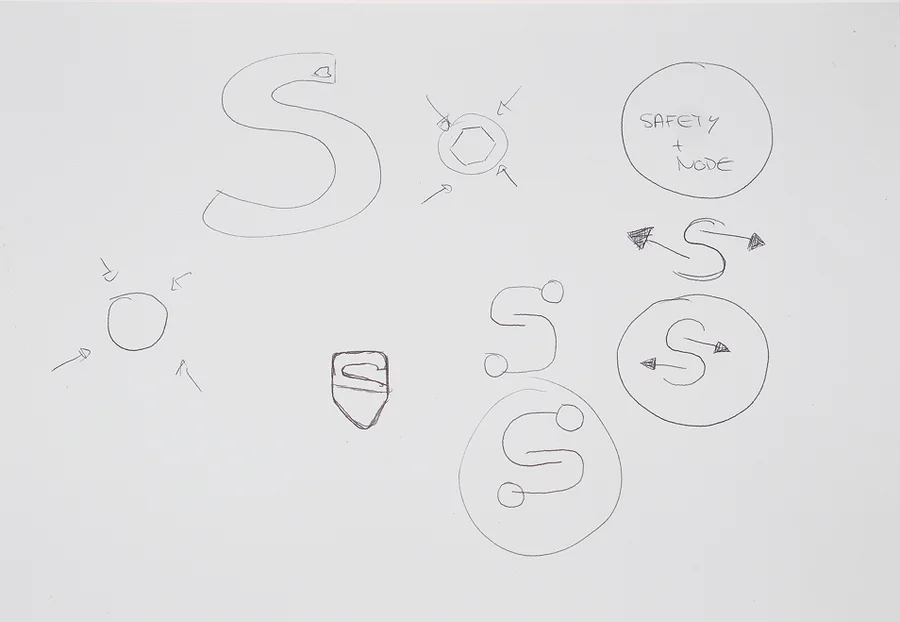 Sketchbook page 7: the S inside circles, with arrows around it