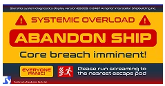 A system-alert screen: abandon ship, core breach imminent