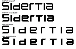 Sidertia set in four widths of a squared industrial typeface