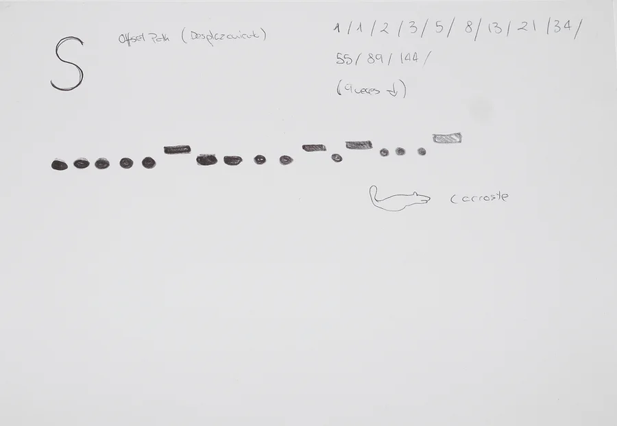 Sketchbook page 6: a row of dots and dashes: the S as a data signal