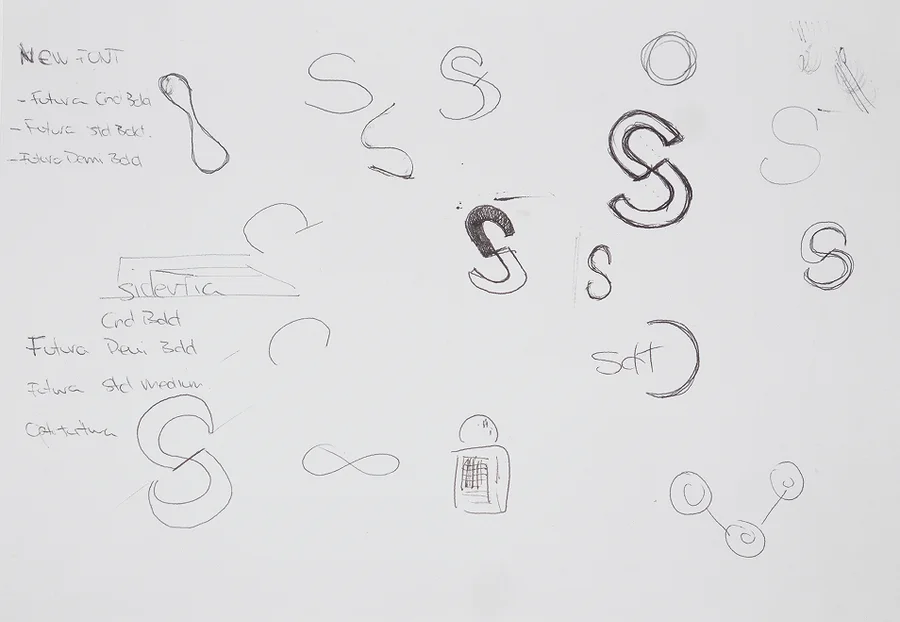 Sketchbook page 9: the S as a path with padlocks and infinity loops