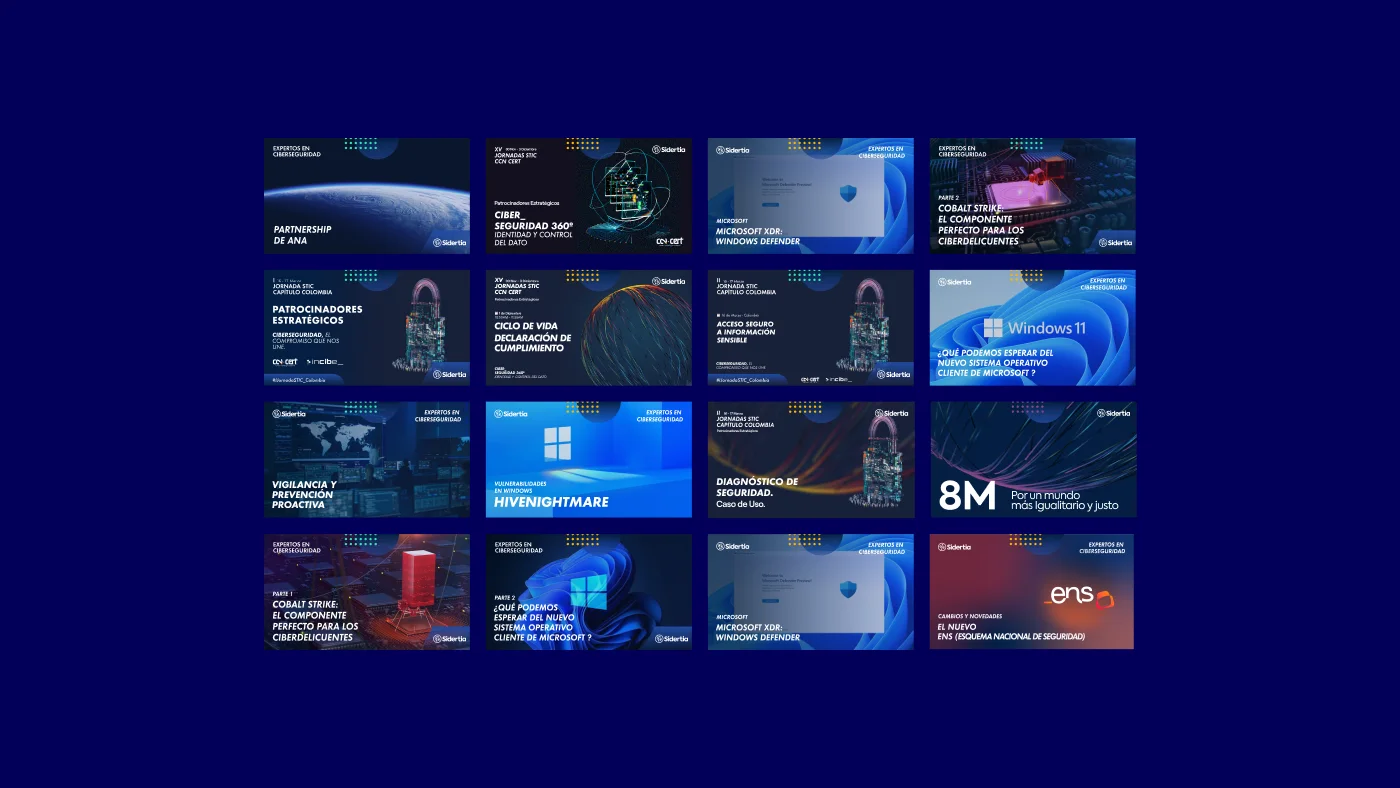 A grid of social and event posts on abyssal blue