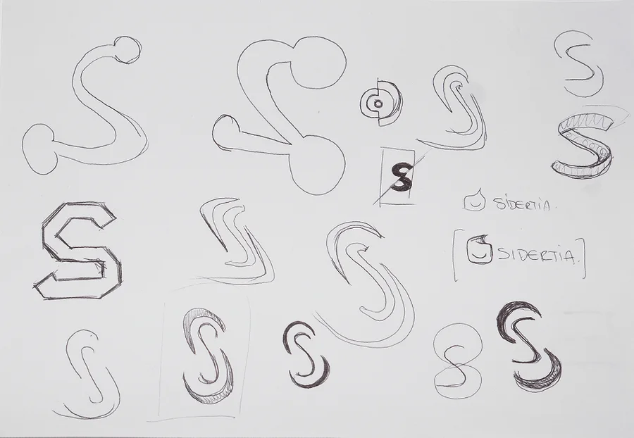 Sketchbook page 3: dozens of S variations in pencil