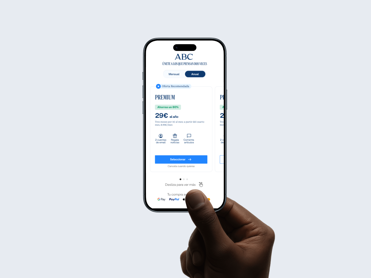 ABC Premium subscription on mobile — Vocento multi-brand subscription UX