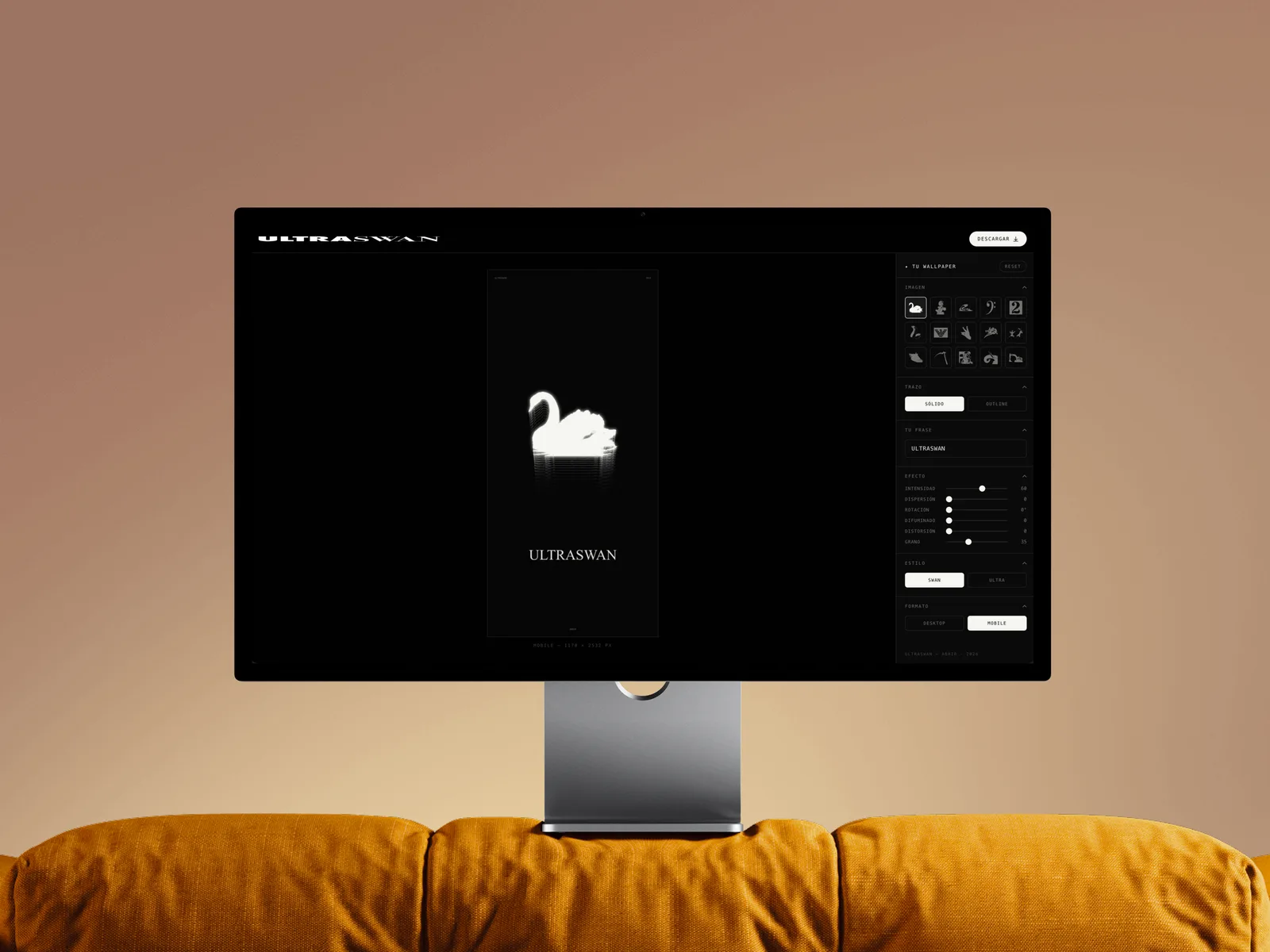 ULTRASWAN wallpaper generator on a display